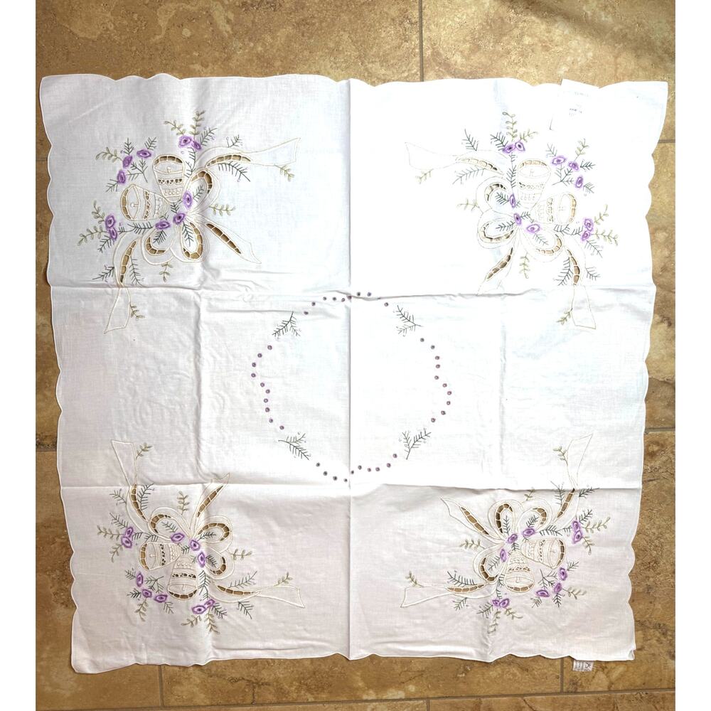 2004 Baumwolle Cotton 34" x 34" Square Tablecloth White Multicolored Embroidered